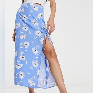 ASOS Daisy Print Side Slit with Ties Blue Floral Skirt Size 6